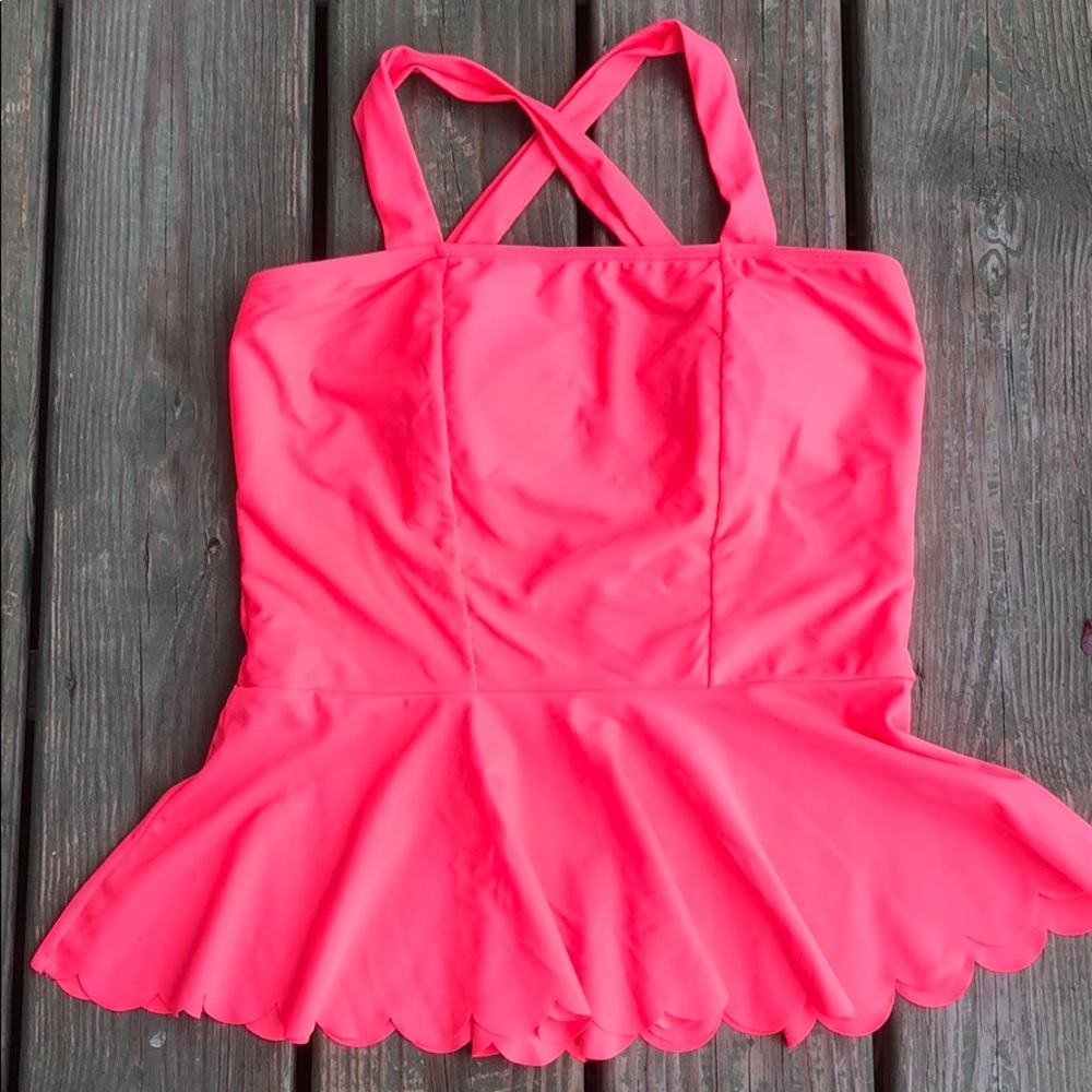 Ladies Hot Pink Peplum Swim Top
